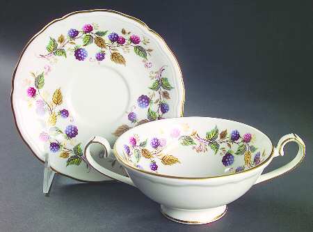 Bramble Time Footed Cream Soup Bowl & Saucer Set