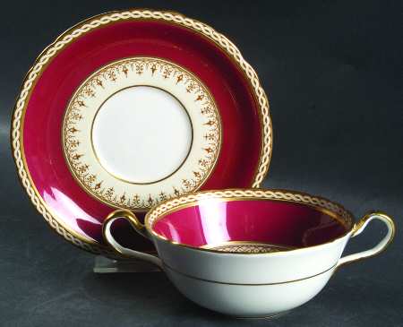 Desborough Maroon Flat Cream Soup Bowl & Saucer Set
