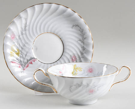 Devon Blue Grey Footed Cream Soup Bowl & Saucer Set by John  Aynsley & Sons