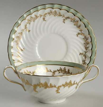 Devon Green Flat Cream Soup Bowl & Saucer Set