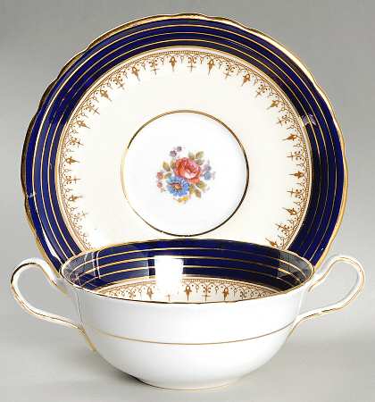 Dorchester Cobalt Blue Flat Cream Soup Bowl & Saucer Set