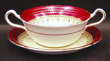 Dorchester Maroon (Floral Cneter) Flat Cream Soup Bowl & Saucer Set