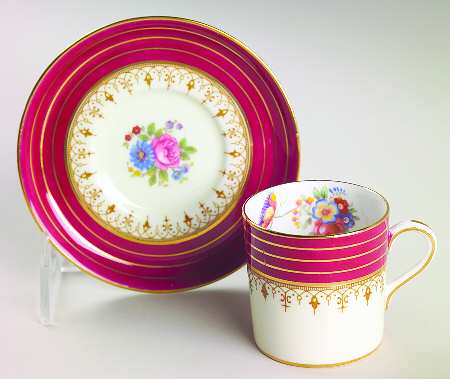 Dorchester Maroon (Floral Cneter) Flat Demitasse Cup & Saucer Set