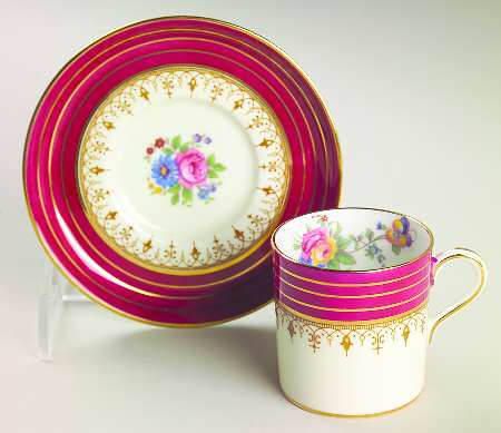 Dorchester Maroon (Floral Cneter) Flat Demitasse Cup & Saucer Set