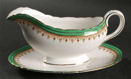 Durham Green Gravy Boat with Attached Underplate