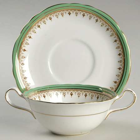 Durham Green Flat Cream Soup Bowl & Saucer Set