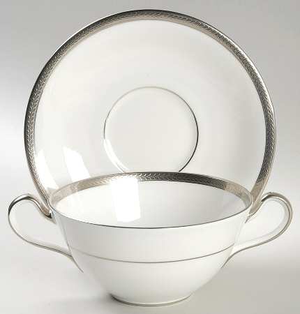 Elegance (Platinum Trim & Inner Verge) Flat Cream Soup Bowl & Saucer Set