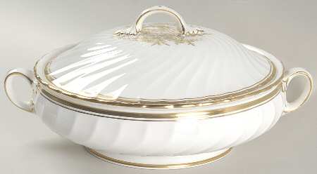 Elegance (Gold Floral & Gold Trim) Round Covered Vegetable