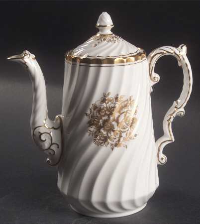 Elegance (Gold Floral & Gold Trim) Mini Coffee Pot & Lid