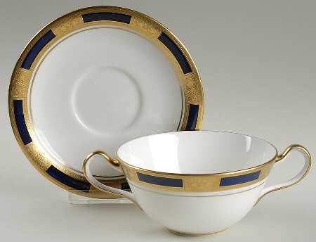 Empress Cobalt Flat Cream Soup Bowl & Saucer Set