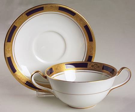 Empress Cobalt Flat Cream Soup Bowl & Saucer Set