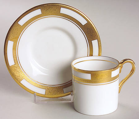 Empress White (Gold Encrusted, Smooth Or Scalloped) Flat Demitasse Cup & Saucer Set
