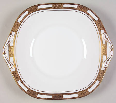 Empress White (Gold Encrusted, Smooth Or Scalloped) Square Handled Cake Plate