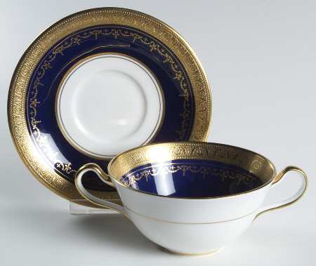 Georgian Cobalt Flat Cream Soup Bowl & Saucer Set