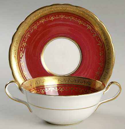 Georgian Maroon (Scalloped) Flat Cream Soup Bowl & Saucer Set