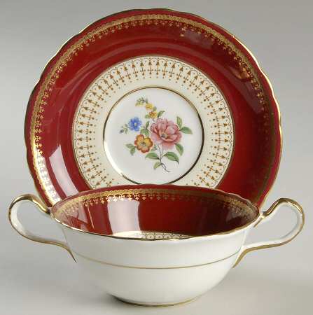 Hatfield Maroon Flat Cream Soup Bowl & Saucer Set