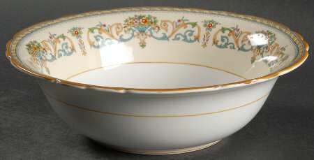 Henley (Scalloped, Yellow Trim) 8" Round Vegetable Bowl