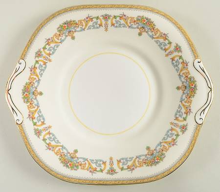 Henley (Smooth, Gold Trim, Blue Backstamp) Square Handled Cake Plate
