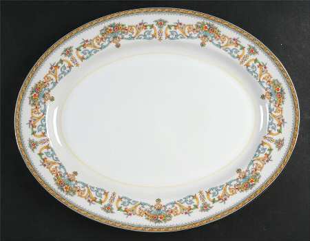 Henley (Smooth, Gold Trim, Blue Backstamp) 15" Oval Serving Platter