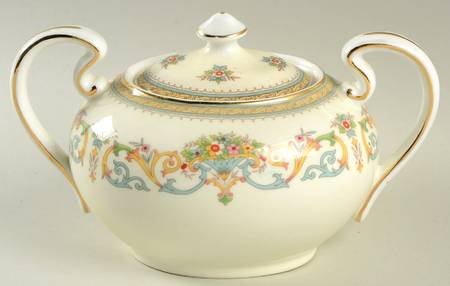 Henley (Smooth, Gold Trim, Green Backstamp) Sugar Bowl & Lid