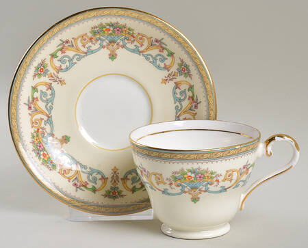 Henley (Smooth, Gold Trim, Green Backstamp) Footed Cup & Saucer Set