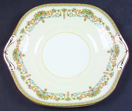 Henley (Smooth, Gold Trim, Green Backstamp) Square Handled Cake Plate