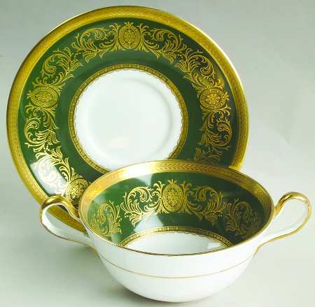 Imperial Laurel Green Footed Cream Soup Bowl & Saucer Set