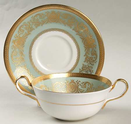 Imperial Nile Green Flat Cream Soup Bowl & Saucer Set