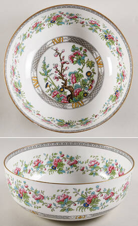 Indian Tree (Gold Trim, Black Key, Scalloped) 8" Round Vegetable Bowl