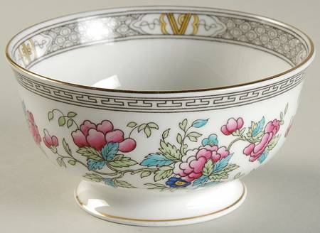 Indian Tree (Gold Trim, Black Key, Scalloped) Open Sugar Bowl