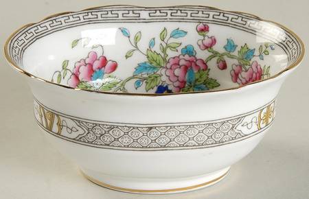 Indian Tree (Gold Trim, Black Key, Scalloped) Mini Open Sugar Bowl