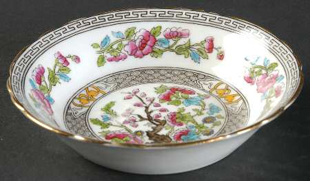 Indian Tree (Gold Trim, Black Key, Scalloped) Fruit/Dessert (Sauce) Bowl