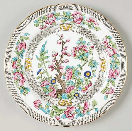 Indian Tree (Gold Trim, Black Key, Scalloped) Salad Plate