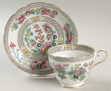 Indian Tree (Gold Trim, Black Key, Scalloped) Footed Cup & Saucer Set