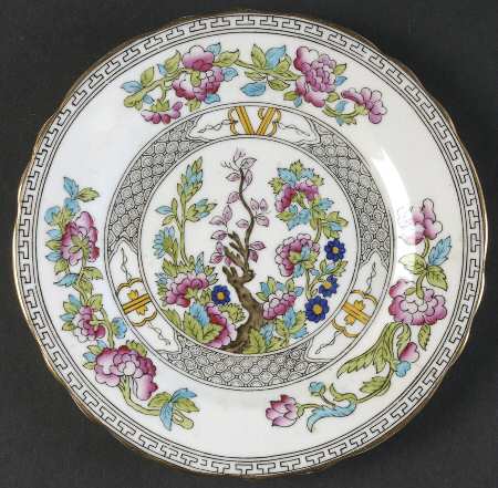 Indian Tree (Gold Trim, Black Key, Scalloped) Bread & Butter Plate