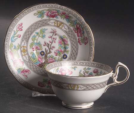 Indian Tree (Gold Trim, Black Key, Scalloped) Footed Cup & Saucer Set