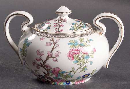 Indian Tree (Gold Trim, Black Key, Scalloped) Sugar Bowl & Lid