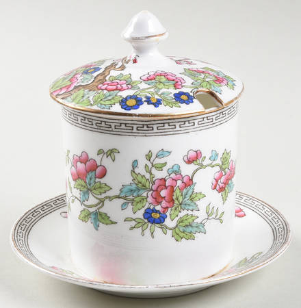 Indian Tree (Gold Trim, Black Key, Smooth) Jam/Jelly & Lid w/Attached Underplate