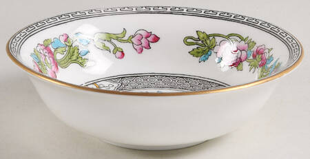 Indian Tree (Gold Trim, Black Key, Smooth) Fruit/Dessert (Sauce) Bowl