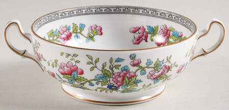 Indian Tree (Gold Trim, Black Key, Smooth) Footed Cream Soup Bowl