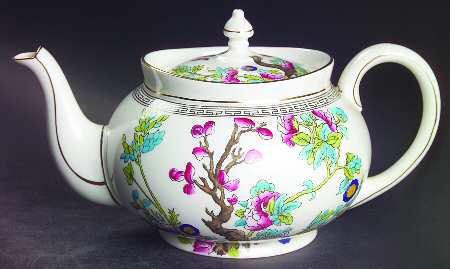 Indian Tree (Gold Trim, Black Key, Smooth) Teapot & Lid