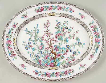 Indian Tree (Gold Trim, Black Key, Smooth) 17" Oval Serving Platter