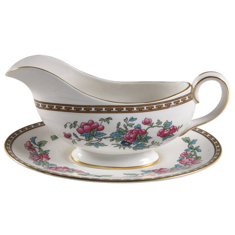 Indian Tree (Gold Trim, Gold Key, Smooth) Gravy Boat & Underplate