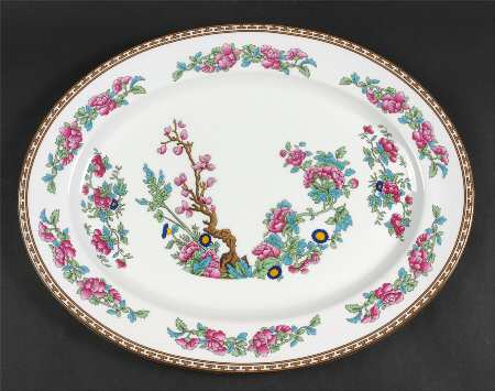 Indian Tree (Gold Trim, Gold Key, Smooth) 15" Oval Serving Platter