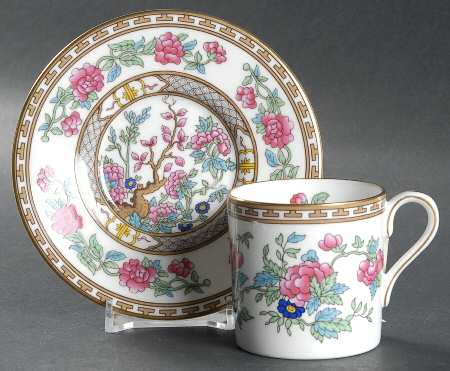 Indian Tree (Gold Trim, Gold Key, Smooth) Flat Demitasse Cup & Saucer Set