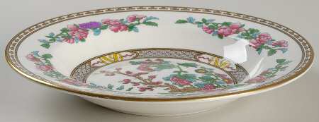 Indian Tree (Gold Trim, Gold Key, Smooth) Large Rim Soup Bowl