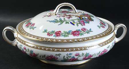 Indian Tree (Gold Trim, Gold Key, Smooth) Round Covered Vegetable