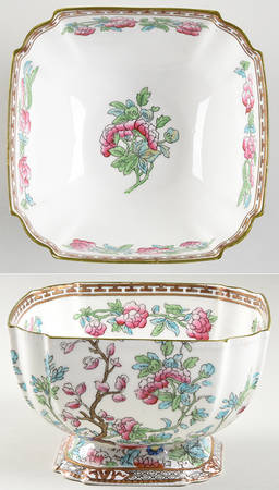 Indian Tree (Green Trim, Gold Key, Scalloped) 5" Candy Bowl