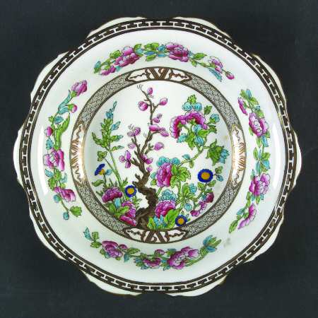 Indian Tree (Green Trim, Gold Key, Scalloped) 8" Round Vegetable Bowl