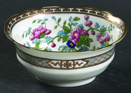Indian Tree (Green Trim, Gold Key, Scalloped) Open Sugar Bowl